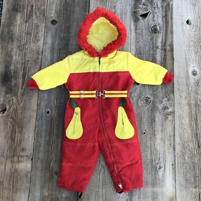 Vintage 70's Kids Snowsuit with Pear Applique, Montgomery Ward, size 2