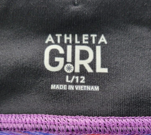 Athleta Girls Chit Chat Capri Leggings Size L 12 Multi Purple Spacedye - Picture 11 of 12