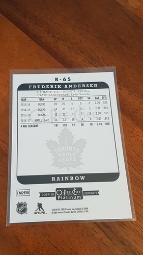 2017-18 O-Pee-Chee Platinum Retro Rainbow #R65 Frederik Andersen SL@MD6 - Picture 2 of 2