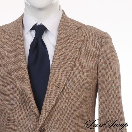 Vintage Brooks Brothers 78% Silk Sand Rainbow Confetti Check Slubby Jacket 40 ML