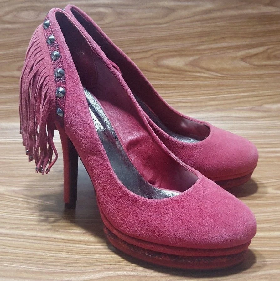 NAUGHTY MONKEY PLATFORM TASSEL PUMP HEELS RED SUEDE LEATHER WOMENS SHOES 10 - Image 3 of 4