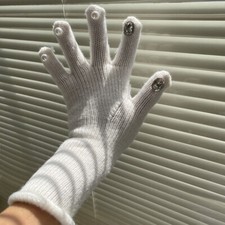 Ladies Elbow Knitted Glove Warm Full Finger Bead Rhinestone Christmas Wedding