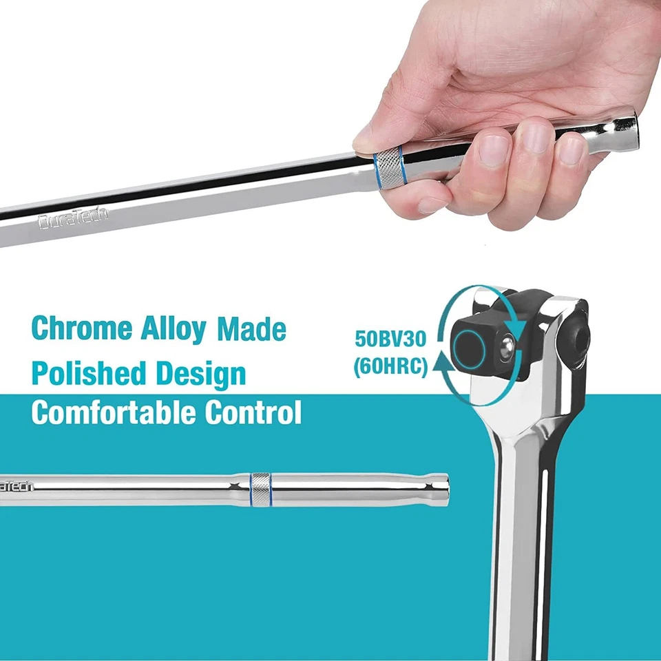 DURATECH 3PC Breaker Bar Set 1/4' 3/8'' 1/2'' Dr Breaker Bars  6" 10" 15" Length - Image 4 of 4