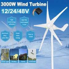 3000W 12/24/48V Wind Turbine Generator Windmill 5 Blades Charge Controller Kit