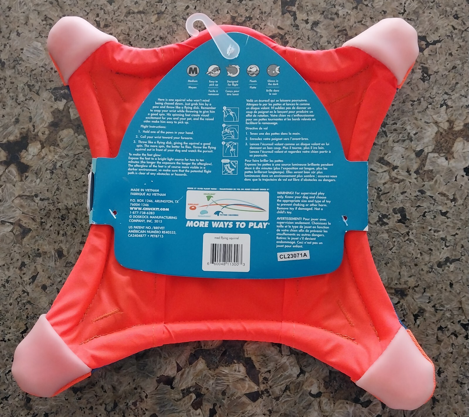 Chuckit! FLYING SQUIRREL Dog Fetch Toy Floating Flyer Glowing Paws Medium 10"