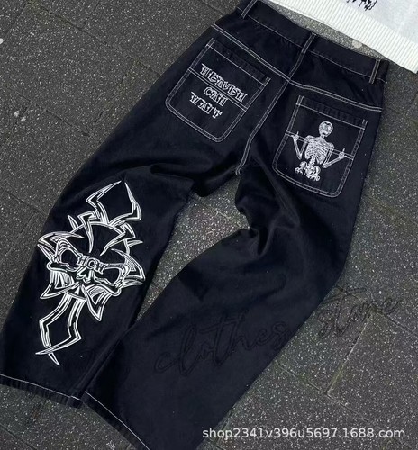 New Retro Washed Y2K Embroidered Hip-hop Pattern Men's Jeans - Picture 63 of 71