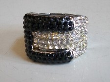 Women's Rhinestone Silver Finish Stretch Band Fashion Dressy Casual Ring