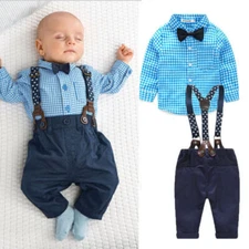 Newborn Baby Boys Gentleman Clothes Bowtie Long Sleeve Shirt Pants Outfit Set