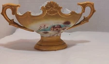 Double Handled Porcelain Gilded In Gold Compote With Pedestal No Identification 