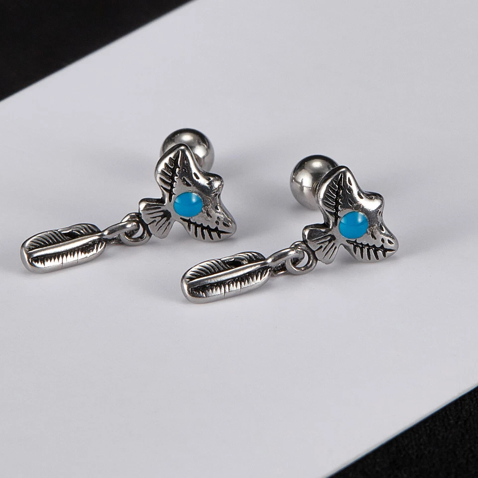 Pendientes de plumas de águila estilo indio de acero inoxidable para hombre y niña joyería Foto 3 de 4