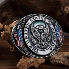 United States of America Bald Eagle Belt Buckle, Flag Red, White  Blue, USA