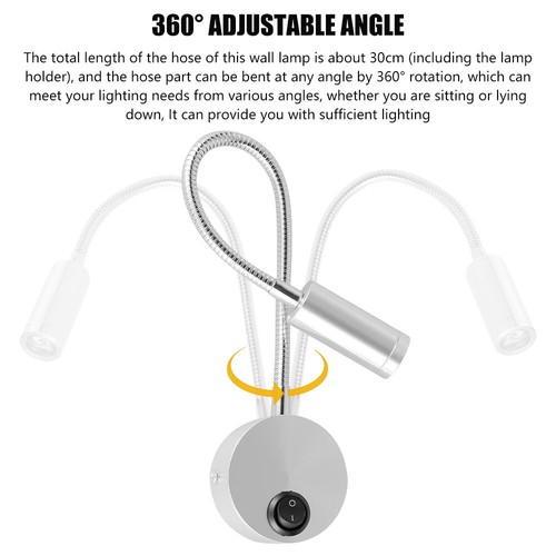 2Pack Wall Lamp Flexible Neck Wall Light 360° Rotation Flexible Arm Hose guohB - Picture 4 of 10