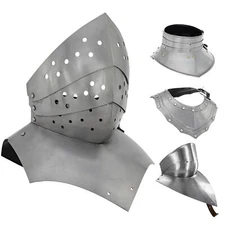 Renaissance Gothic Gorget 18 Gauge Steel Armor w/ Leather Straps- LARP & Cosplay