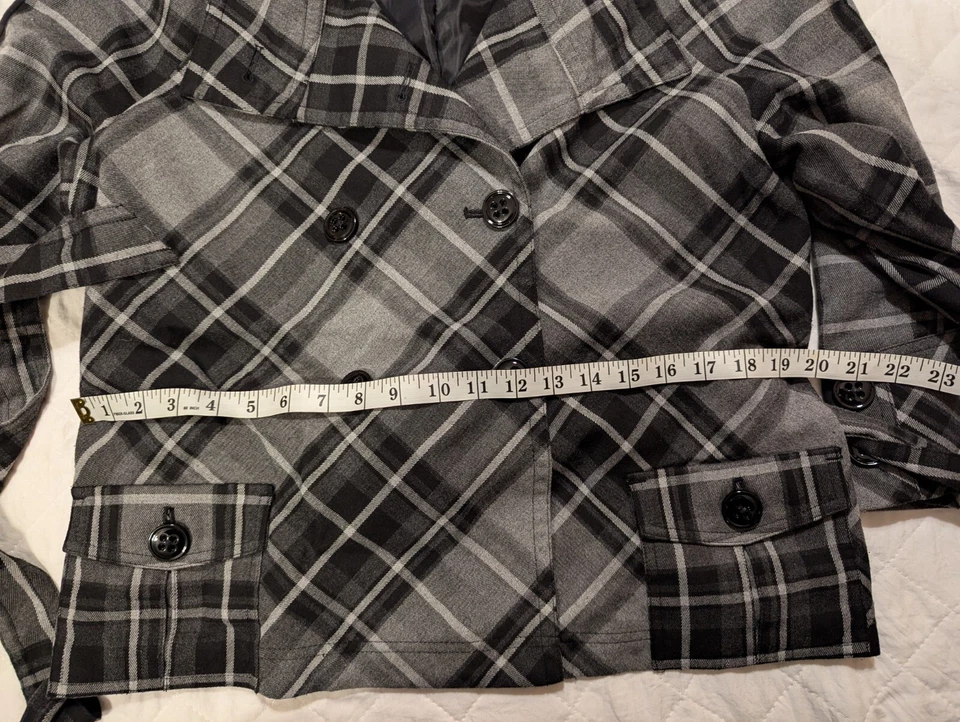 Abrigo Chaqueta Apt 9 Grande L Para Mujer Chaquetón Corbata Cintura Negro Gris Rayas Cuadros Foto 3 de 4