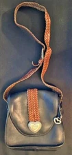 Brighton Crossbody Black Handbang / Brown Leather Braided Strap, 3 Compartments