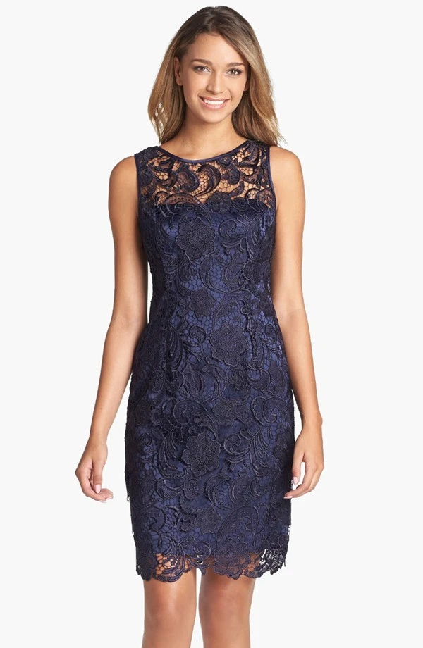 Adrianna papell women's top illusion neckline lace dress
