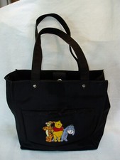 DISNEY STORE BLACK NYLON DOUBLE STRAP PURSE / SHOULDER BAG, POOH TIGGER  EEYORE