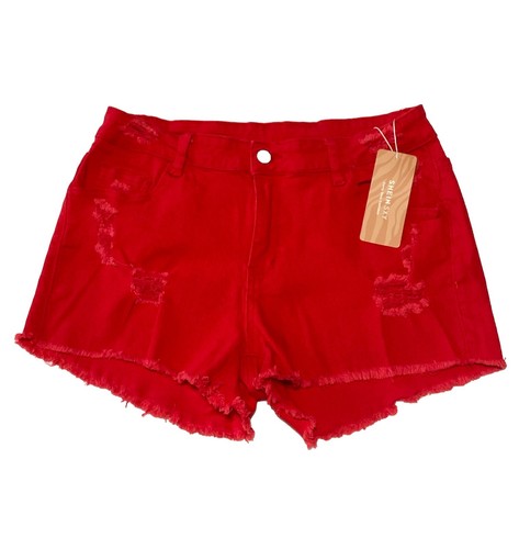 Stretchy Red Ripped Jean Shorts SHEIN SXY Size XL