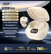 New Acer OHR501 Beige TWS Wireless Earbuds Compact & Stylish RRP £35 Only £11.99