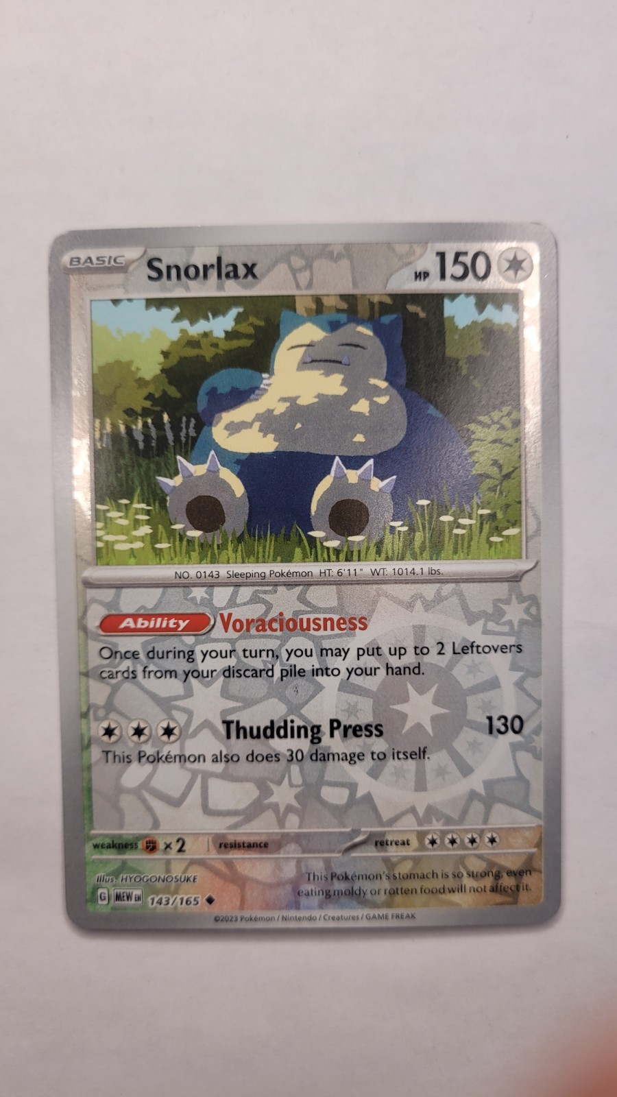 POKEMON SNORLAX #143/165 UNCOMMON REVERSE HOLO SCARLET & VIOLET 151 NM
