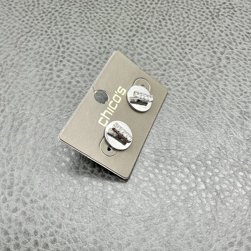 Chico's Earrings Womens Silver Tone Round Disc Rhinestone Bar Post Studs 1/2" — 第 3/4 张图片