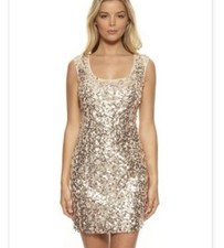 GUESS Lori Champagne Gold and Silver Full Sequin Mini Dress Size 2 Stretch Sexy