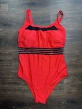 NEW Daci One Piece Swimsuit Women's 18W Modest High Neck Red Tummy Control