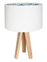 Nachttischlampe Stoff Holz Weiß Blau 46Cm Dreibein Tischleuchte Schlafzimmer