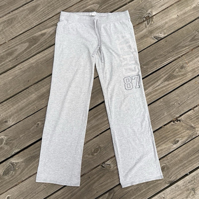 Aero Women's Gray Knit Sweatpants Straight Leg Drawstring Rhinestone