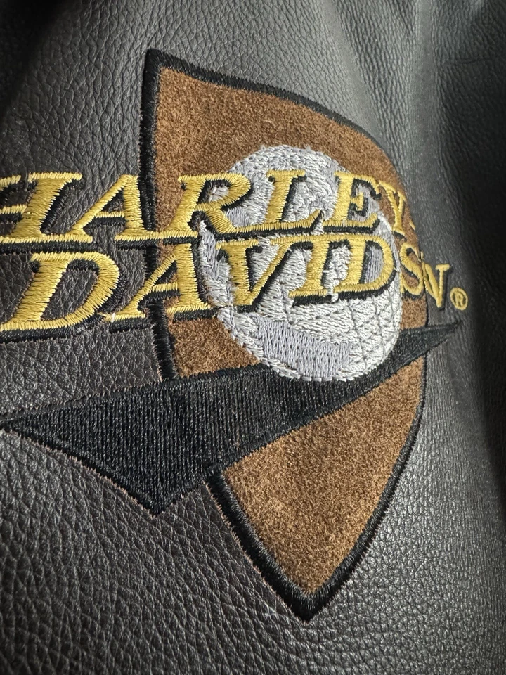 Harley Davidson Vintage Brown Leather Bomber Jacket Winged Bar & Shield Large - Image 4 of 4