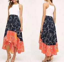 Anthrolpologie Hutch Peachy Midi High Low Dress White Navy Orange Size XL