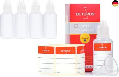 Octopus 5 x 30 ml Quetschflaschen mit Trichter + Etiketten, Plastikflaschen aus