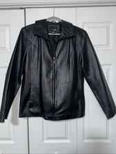 East 5th Genuine Leather Jacket Black Size Large Lined Full Zip Front Pockets