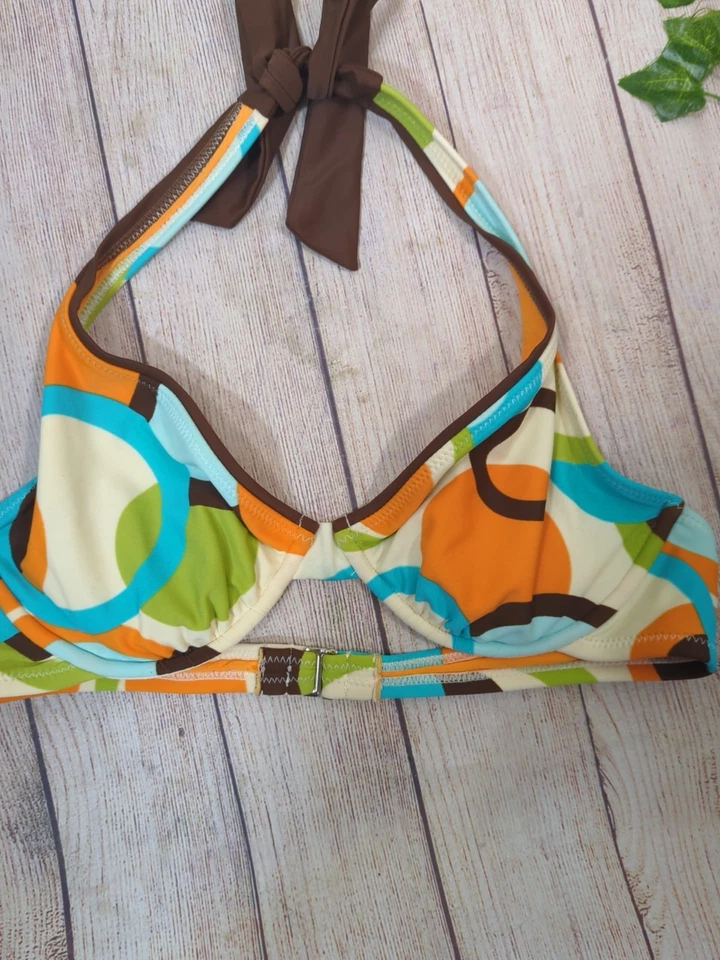 Sujetador de bikini E-SPIRIT para mujer y2k top colorido halter naranja marrón azul talla LRG Foto 3 de 4