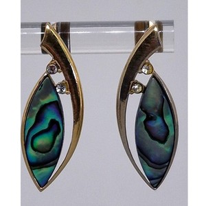 Authentic Vintage Ariki Earrings  Abalone Shell Gold Plated Crystal Inlay Marquise