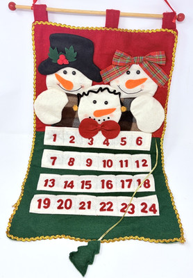 Vintage Christmas Countdown Snowman Family Hanging Advent Calendar