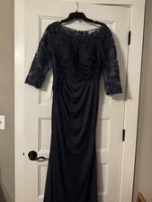 Azazie Alisondra Stormy Lace 3/4 Sleeve Long Scoop Neck Formal Gown 8