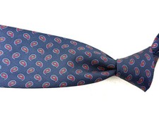 Vintage New & Lingwood Made England Navy Madder Neat Tumbling Paisley Silk Tie