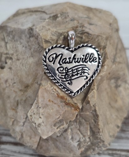 Silver Tone Heart Shaped Nashville Music Notes Pendant
