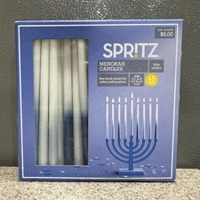 Spritz Menorah Candles 5.5” Hannukah Blue Ombrè Slim Taper Open Box 31 Count