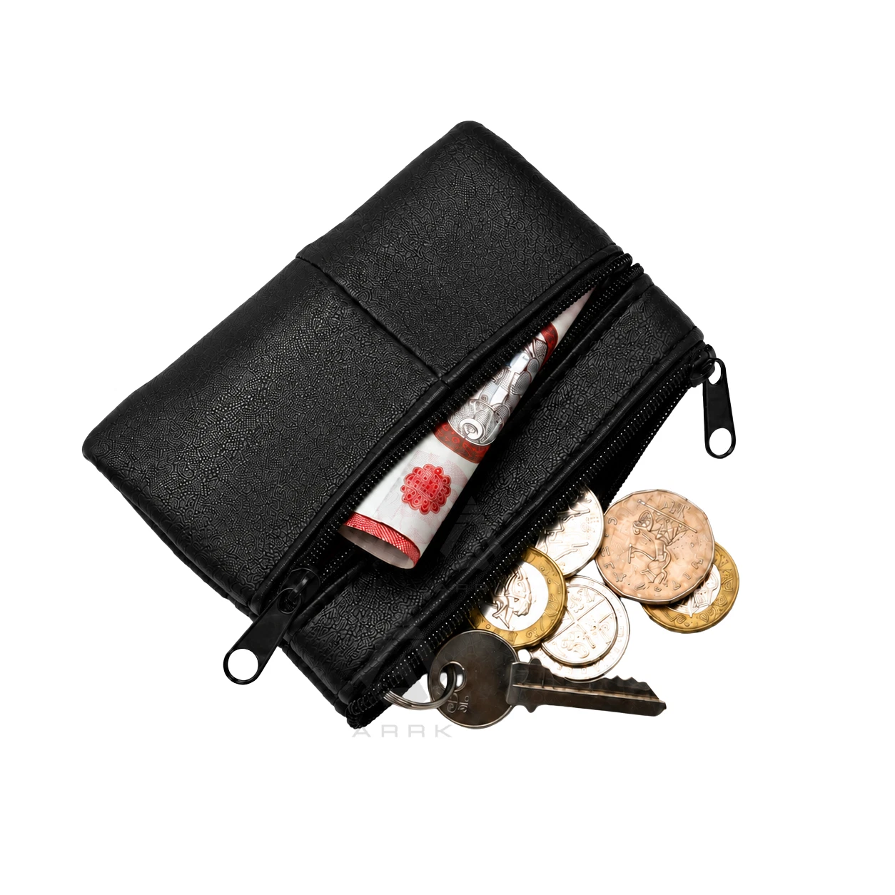 Black nappa leather multi-zip pouch wallet image 5