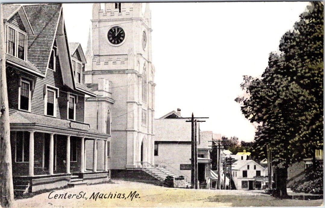 1912, Center Street, MACHIAS, Maine Postcard