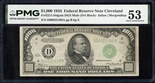 1934 $1000 One Thousand Dollar Cleveland FRN Note Fr#2211Ddgsm MULE PMG AU 53