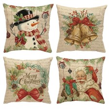 Christmas Pillow Covers 20 20 Set of 4,Linen Pillow Case Decorative Sowman Pi...