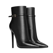 2025 New Women Pointed Toe Super High Heels Side Zipper Leather Plus Size Boots