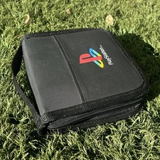 VTG PlayStation Black CD Wallet Case Holder PS1 Logo Zip Pouch 10 Disc Storage