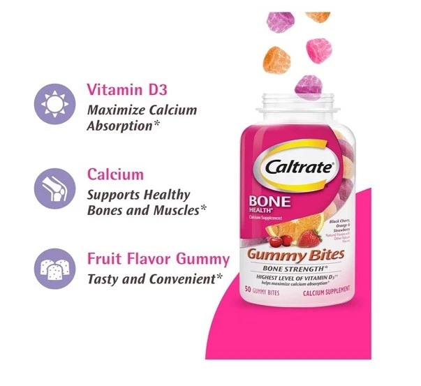 Caltrate Vitamin D3 + Calcium Bone Health (Black Cherry+2) 50 Gummies - Image 3 of 4