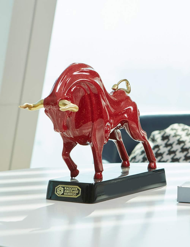 Bull Decor Sculpture Modern Statue Arts Animal Figurine Gifts Polyresin Red 12In - Picture 8 of 9