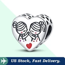 KUNSIR 925 Sterling Silver Sisters Love Bead Charm For Bracelet or Necklace DIY