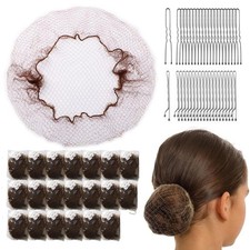 85 PCS Brown 12 Inch Invisible Elastic Mesh Hair Nets Pins Ties Ballet Bun